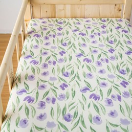 SDIII 2 Pack Purple Floral Crib Sheets 52" x 28" x 8", 100% High Elastic Microfiber Jersey Knit, Soft and Breathable, Floral and Green Crib Sheets Fitted