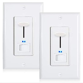 Maxxima 3-Way/Single Pole Dimmer Electrical Light Switch With Blue Indicator Light 600 Watt max, LED Compatible, Wall Plate Included (2 Pack)