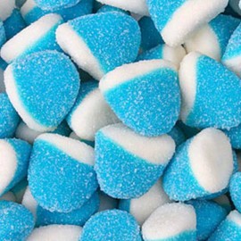 Raspberry Pufflettes Blue & White Gummy Bites 1LB Bag