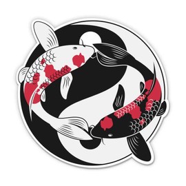 Yin Yang Koi Fish - 5" Vinyl Sticker - for Car Laptop I-Pad - Waterproof Decal