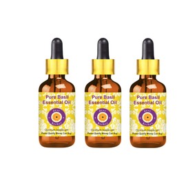 Deve Herbes Pure Basil Essential Oil (Ocimum basilicum) with Glass Dropper Steam Distilled (Pack of Three) 100ml X 3 (10 oz)