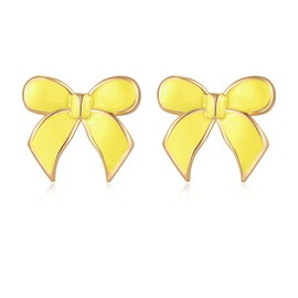 YUJIE Yellow Bow Earrings Gold Bow Earrings for Women Chunky Bowtie Studs Trendy Statement Jewelry