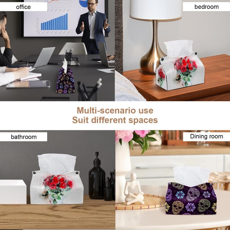 2 Pack Tissue Box Cover Holder, Flowers Roses Vase Bouquet