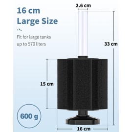 Pawfly Aquarium Large Bio Sponge Filter Quiet Betta Fry Shrimp and Small Fish Foam Filter with Nano Air Stone for Large Fish Tanks up to 570 L