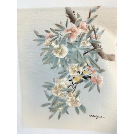 Still Life Bird & Flower Painting On Canvas 11.5x13.75 8x10 Retro 80s