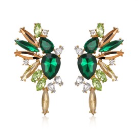EVER FAITH Crystal Fashion Statement Earrings, Vintage Marquise Teardrop Cluster Bling Colorful Dangle Earrings for Woman Green w/Champagne Gold-Tone