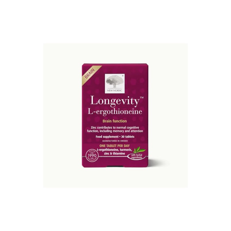 New Nordic Longevity L-Ergothioneine Antioxidant Tablets, Zinc, Vegan, 30ct