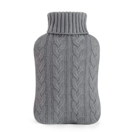 samply Hot Water Bottle with Cover - Soft Premium Knitted Cover - 2L Large Hot Water Bottle, Grey