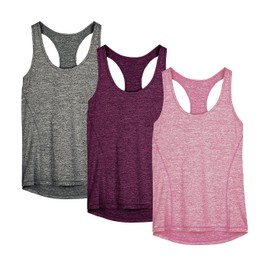 icyzone Workout Tank Tops for Women - Racerback Athletic Yoga Tops, Running Exercise Gym Shirts(Pack of 3)(L, Charcoal/Red Bud/Pink)