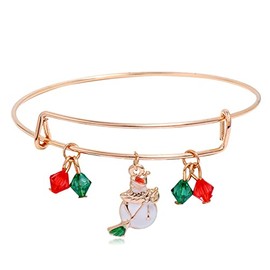 Expandable Christmas Tree Santa Claus Snowman Sock Crutch Gift Box Deer Pendent Bangle for Women Adjustable Crystal Bead Animal Xmas Bracelet Thanksgiving Jewelry Gift-B snowman