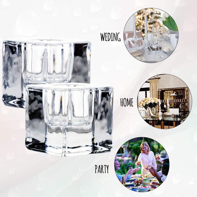 Aglary 12PCS Square Glass Taper Candle Holders for Table Centerpiece.