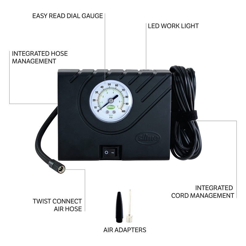 Slime 40061-95 Tyre Inflator, Power Sport, Compact, Lightweight, Analogue, includes