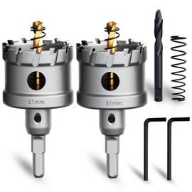 METOTY 2PCS 2''(51mm) Metal Hole Saw,Heavy Duty Tungsten Carbide Tipped Hole Cutters Set with a nitrided Step Drill and L-flench, for Steel Iron,Aluminum,Stainless stell,Plastic​