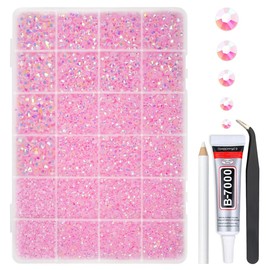 qiipii Light Pink AB Resin Rhinestones w B7000 Jewelry Glue for Bedazzling Crafting 2mm 3mm 4mm 5mm 6mm Flatback Jelly Stones Diamonds Gems Charms for Nails Face Eyes Makeup Tumblers DIY Crafts Shoes