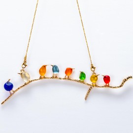 NPBIYOYG Sea Glass Rainbow Birds Sea Glass Birds on Branch Hanging Rainbow Bird Wall Art Handmade Sea Glass Artwork Sea Glass Bird Décor for Wall Home Room (8 Birds)