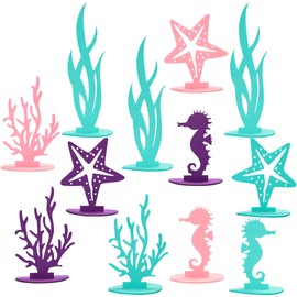 Gyufise 12 Pack Mermaid Birthday Decorations Felt Table Centerpiece DIY Under The Sea Party Decoration Seahorse Starfish Seaweed Coral Decoration for Ocean Theme Birthday Party Supplies