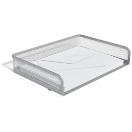 1InTheHome Stackable Side Load Letter Tray, Silver Wire Metal Mesh Paper Tray Organizer, "2 Trays"