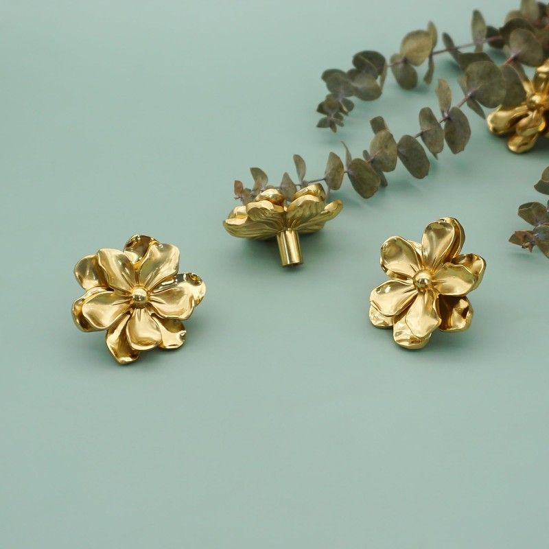 MFYS Solid Brass Flower Knob Handles for Cabinets and Flower
