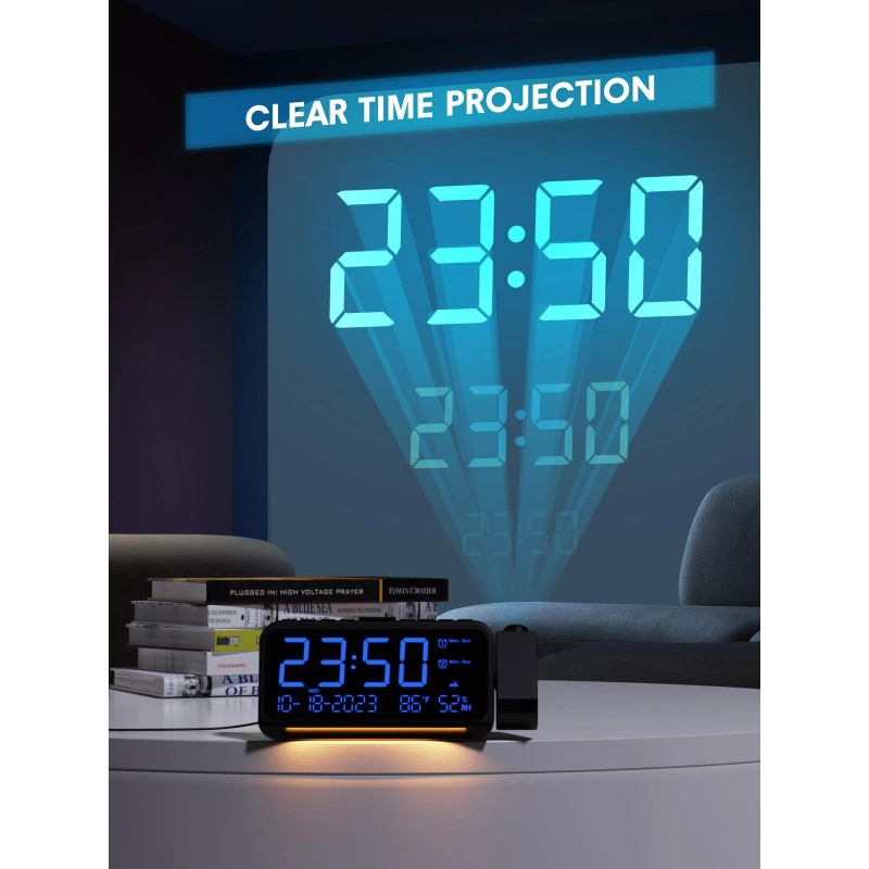 Mesqool Projection Alarm Clock for Bedroom Ceiling Digital Clock Projector