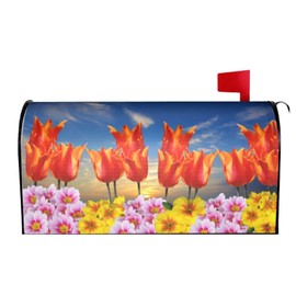 Gbuzozie - Funda de buzón de primavera floral con tulipán, girasoles y flores de cerezo, impermeable, fundas para buzón, para uso en jardín al aire última intervensión, 21 x 18 pulgadas