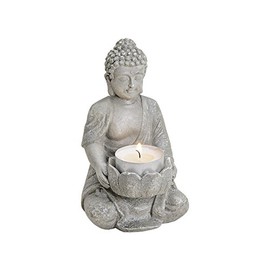 Buddha Figurine with Tea Light Holder Ideal for Indoor and Outdoor Use 14 cm High Made of Durable Polyresin