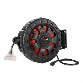 75FT Retractable Extension Cord Reel, 14AWG/3C SJTOW Heavy Duty Power Cord with Lighted Triple Tap Outlet, 13AMP, Swivel Removable Bracket for Wall/Ceiling Mount, UL Listed