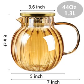 Yarlung 2 Pack 44 Oz Glass Teapot Stovetop Safe, Amber Borosilicate Glass Tea Kettle with Stainless Steel Filter Lid for Loose Leaf Tea and Fruit Tea, Heatproof and Leakproof