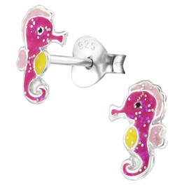 Monkimau Girls' Earrings Seahorse Stud Earrings Made of 925 Sterling Silver, Sterling Silver, silver