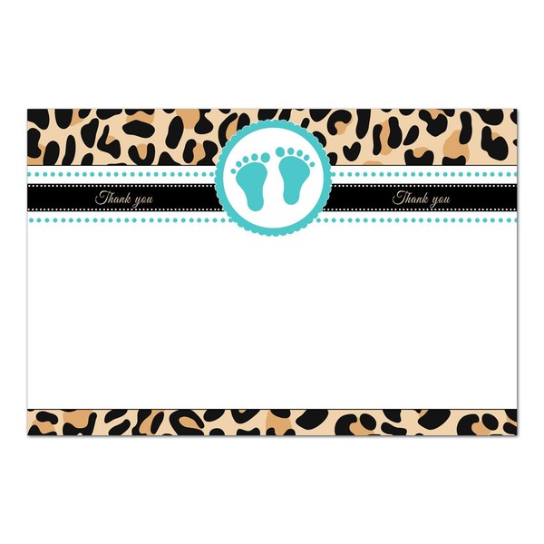 30 Blank Thank You Cards Notes Teal Baby Shower Leopard