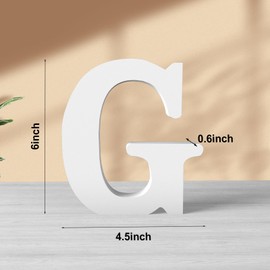 Zaruatu 6 Inch White Wood Letters Unfinished Wood Letters for Wall Decor Decorative Standing Letters White Block Letters for Craft Home Party Projects (G)