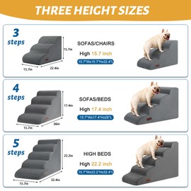 Aodisman Dog Steps for Bed, 4-Step Dog Stairs Ramp for Small Dogs and Cats, Indoor Non-Slip Pet Stairs Suitable for Older, Short-Legged, and Puppy Dogs to Climb onto High Beds and Couch, 17.4" H,Grey