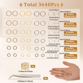 SOFPLATE 1 Box 2800Pcs+ 6 Size 4 Colors Jump Rings Kit Jump Hoops Tweezers Opening Tools Round Iron Connector Rings for Jewelry Making Keychains Earrings Necklaces Bracelets Charms Supplies Repair