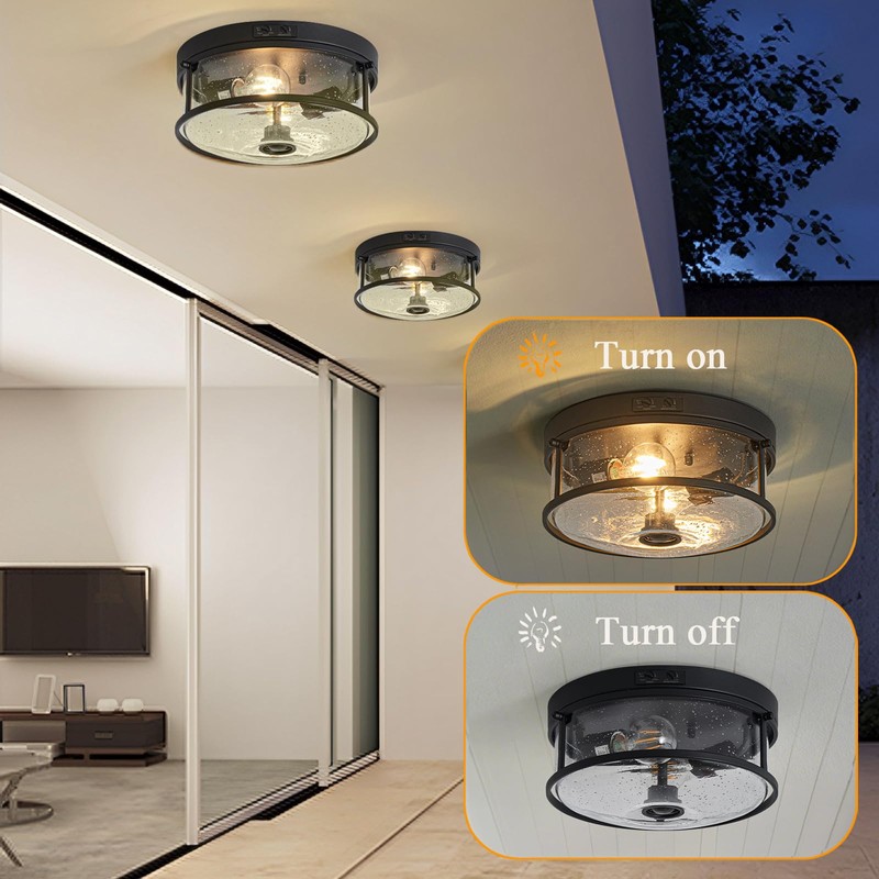 Outdoor Ceiling Light, 2-light Motion Sensor Flush Mount Ceiling Light