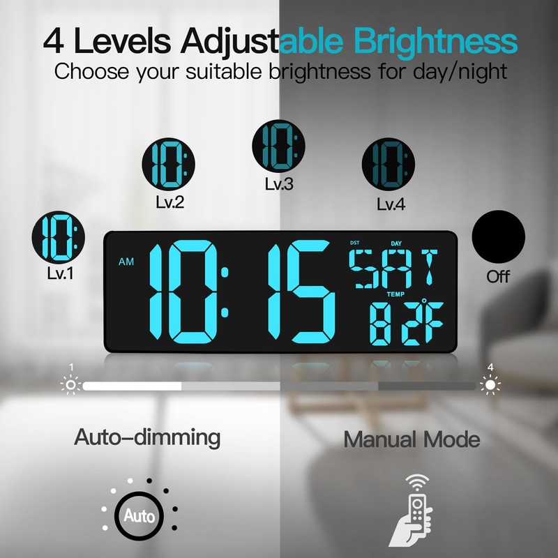 XREXS 17.2" Large Digital Wall Clock Bluetooth Sync Time, Precise