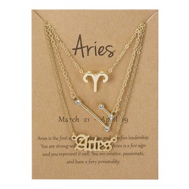 COLORFUL BLING 3Pcs 12 Constellation Zodiac Sign Layered Choker Necklaces Letter Astrology Horoscope with Message Card for Women Girls Jewelry-Aries