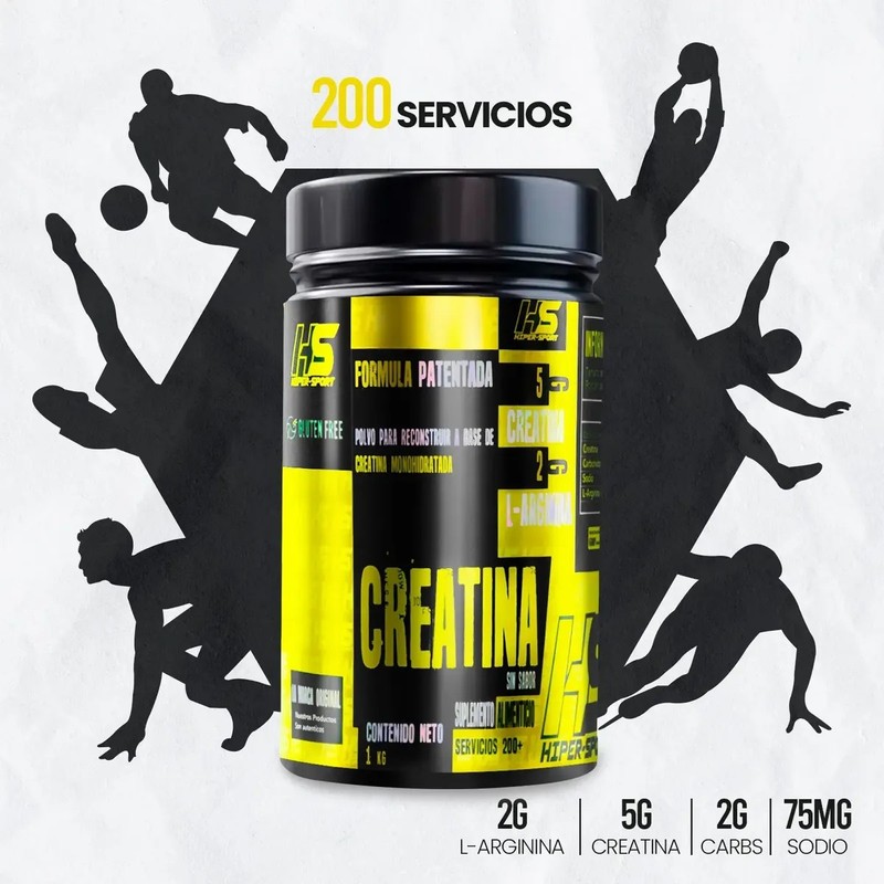 Creatina Monohidratada Hs 1kg 200 Servicios Hiper Sports Dro