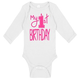 Reaxion First Birthday Baby Girl Clothes Outfits Handmade My 1st Birthday Candle 1 Bodysuits (12 Months, Candle Pink White LS)