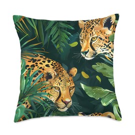 Green Bohemian Tropical Cheetah Kiss Pattern Decor Throw Pillow