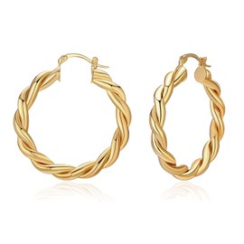 Twisted Gold Hoop Earrings for Women, Thick Chunky Hoops Hypoallergenic Vintage Twist Earings Big