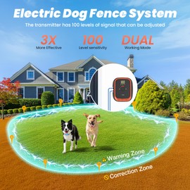 Cawjug Electric Fence for Dogs, Rechargeable Underground Dog Fence System with 656Ft Boundary Wire, In Ground Dog Fence with 2 Waterproof Collar Receivers, Pet Containment for Outdoor Yard Training