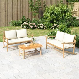 vidaXL Outdoor Garden Patio Chairs with Cream White Cushions - Durable, Lightweight, Bamboo, Comfortable Backrest, Natural Finish