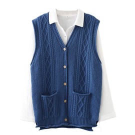 Minibee Women's Sweater Vest Casual Sleeveless Cardigan V-Neck Button Down Vest with Pockets Blue