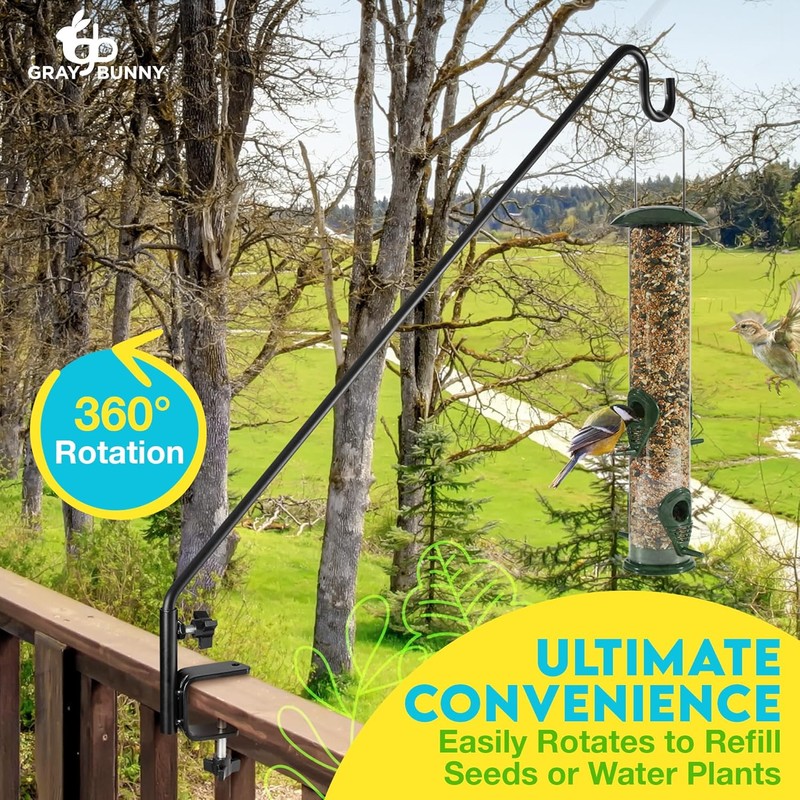 Gray Bunny Deck Hook, 37 Inch Bird Feeder Pole, Non-Slip