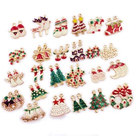 [&JuJu] Christmas Charm Parts Ornament Set-Pendant-Accessory-Handmade, Alloy Steel, Rhinestone Pearl