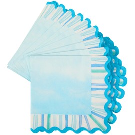 C.R. Gibson TW4-25762 Watercolor Coastal Scallop Edged Disposable Paper Cocktail Napkins, 5" x 5", Multicolor, 20 Pieces