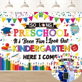 Preschool It's Been Fun Look Out Kindergarten Here I Come Banner Backdrop 6x4FT Preschool Graduation Photo Background PRE-K Graduation Party Decorations Supplies Photo Props