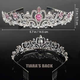 Crown Tiara, Princess Crown, Rairsky Women's Tiaras, Crown Girls, Silver Tiara for Women, Pink Crystal Tiara Crystal Crown with Combs, Crystals Princess Crown, Durable hard alloy, cubic zirconia