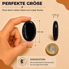 PURAJA Worry Stone: Black Obsidian, Thumb Stone Made of Natural Stone, Worry Stone, Anti-Stress Gemstone, Worry Stone