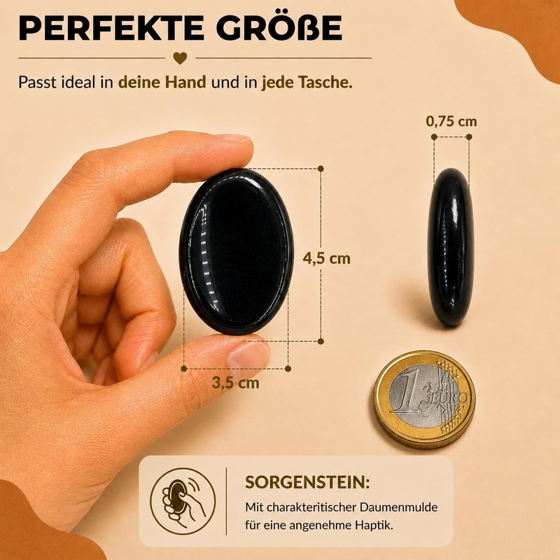 PURAJA Worry Stone: Black Obsidian, Thumb Stone Made of Natural