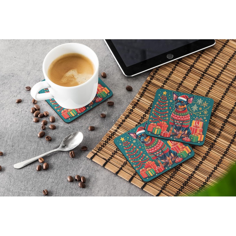 Miniature Pinscher Christmas Foam Coasters